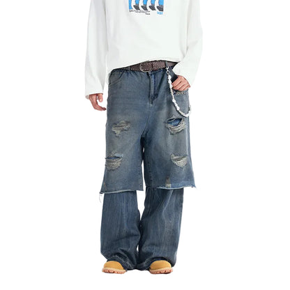 Street Style Ripped False Two-Piece Jeans