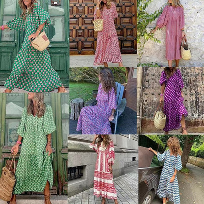 Kleid mit geometrisch bedruckten Puffärmeln