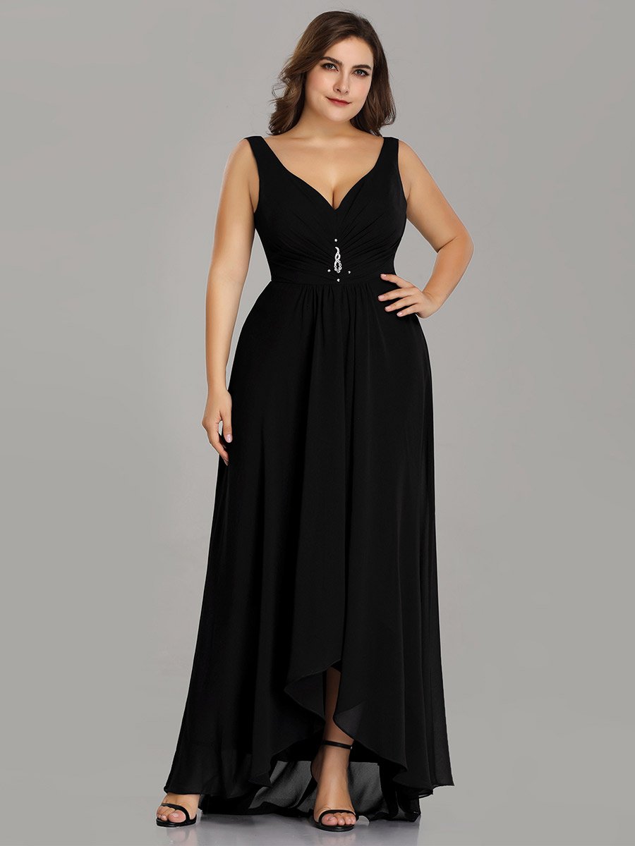 Plus Size V Neck Rhinestones Ruched Bust Wholesale Evening Dresses