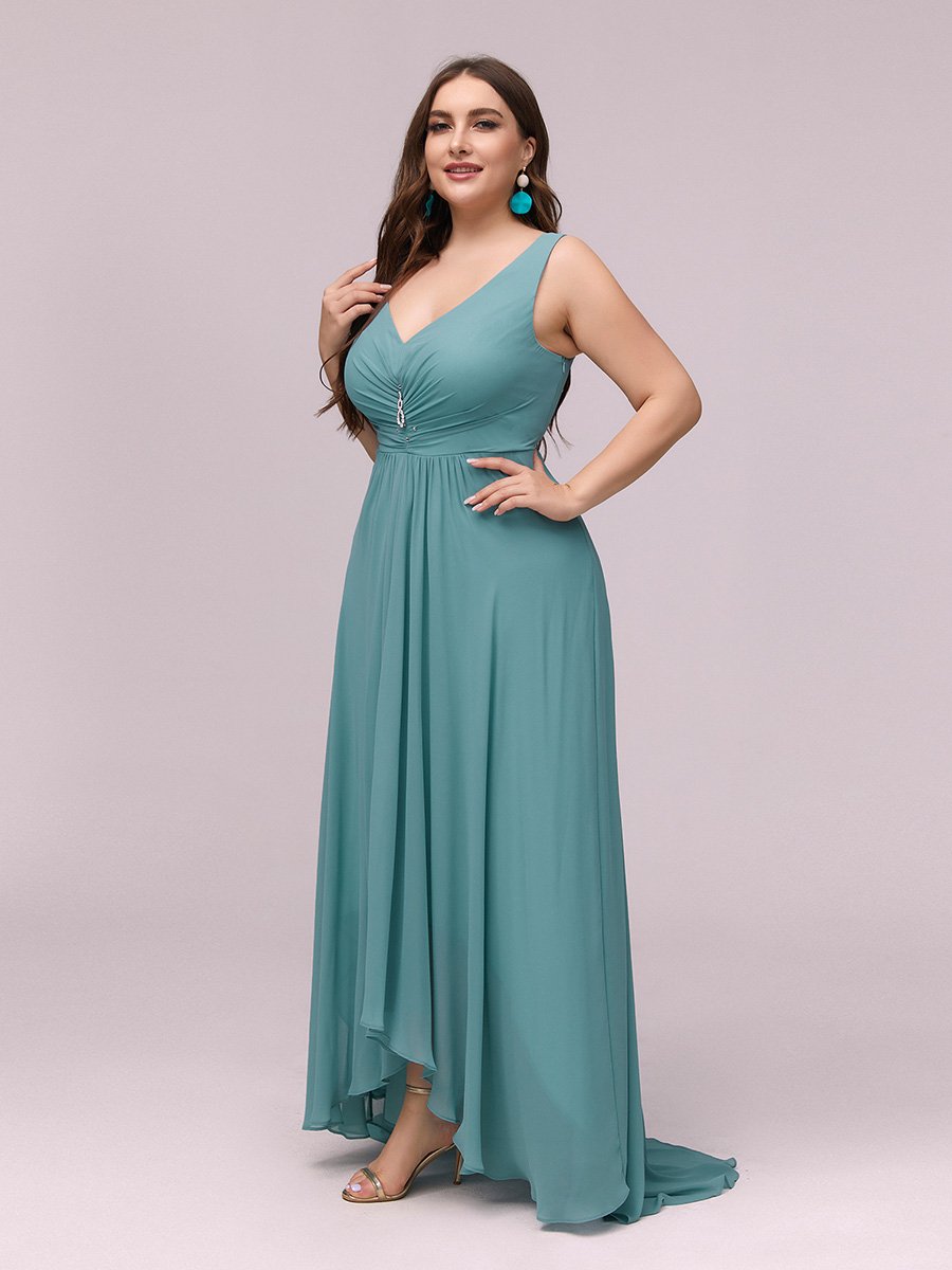 Plus Size V Neck Rhinestones Ruched Bust Wholesale Evening Dresses