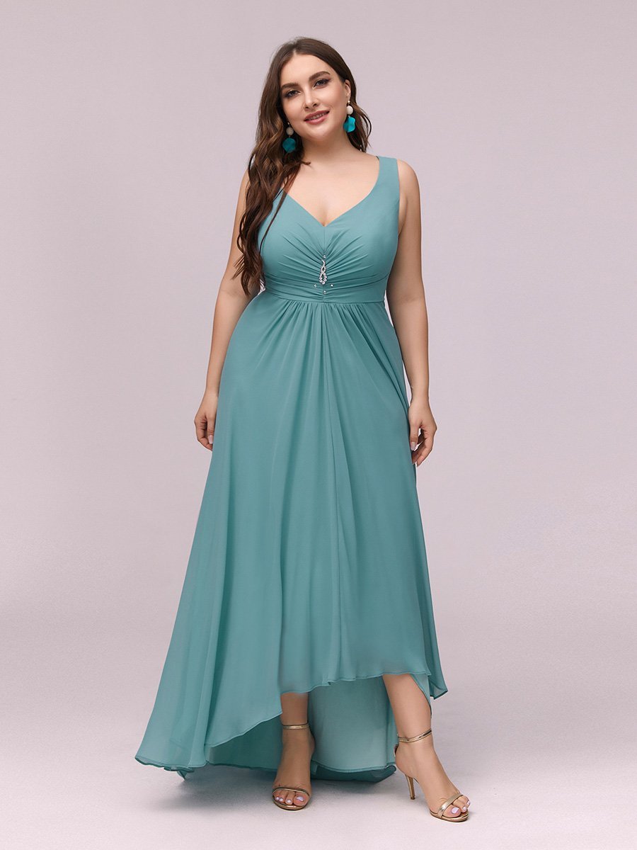 Plus Size V Neck Rhinestones Ruched Bust Wholesale Evening Dresses