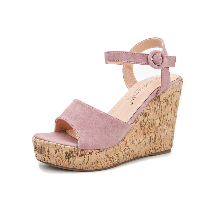 Women’s One-Line Buckle Strap Platform Wedge Sandals