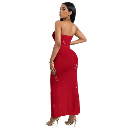 Sexy Hollow-Out Strapless Slit Bodycon Maxi Dress