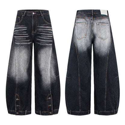 Street Style Vintage Knife-Edge White Denim Pants