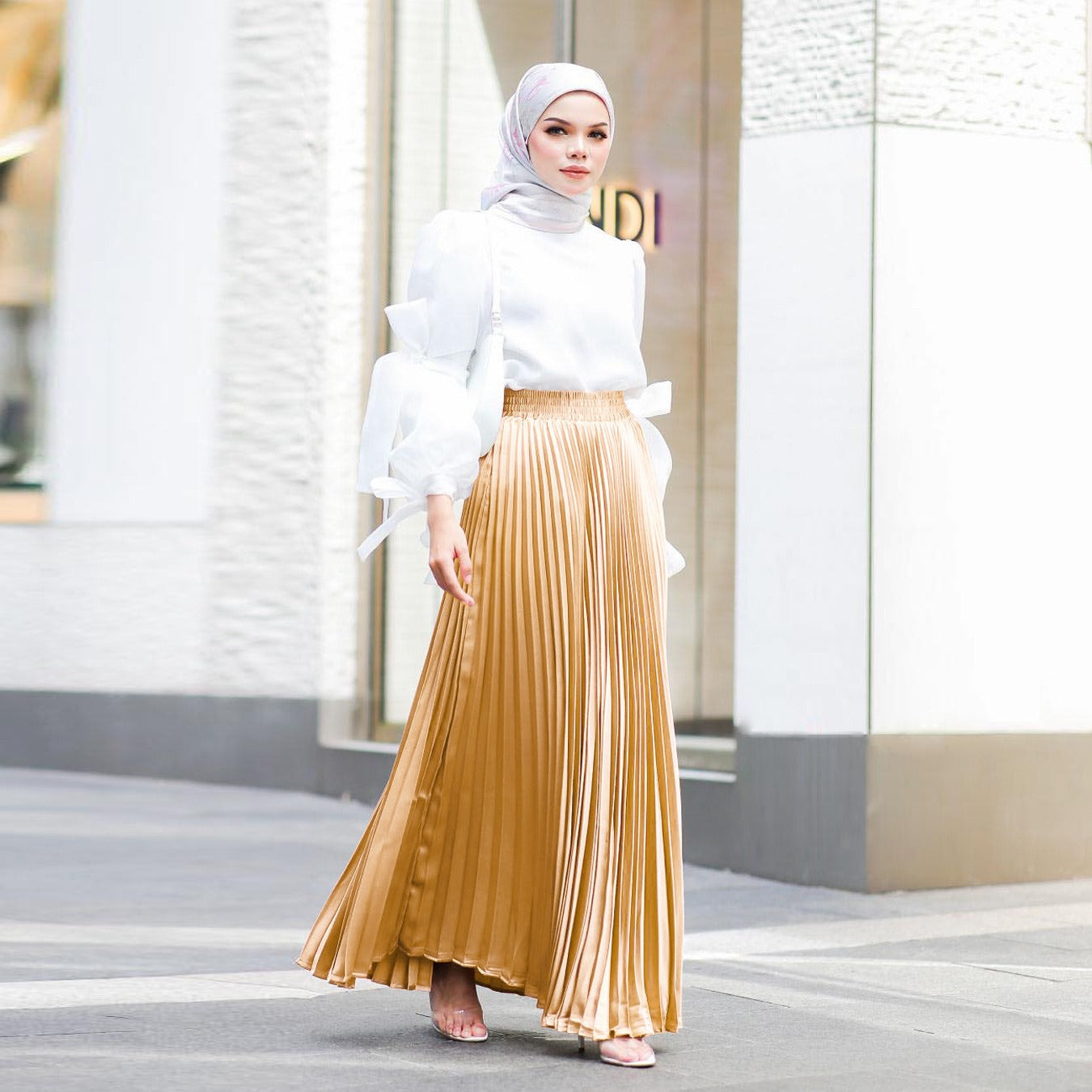 Seven color pleated skirt with large hem floor length skirt