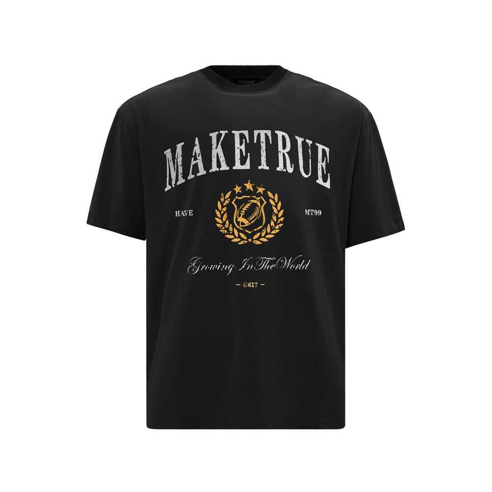 Letter Printed Pure Cotton Short Sleeved T-Shirt