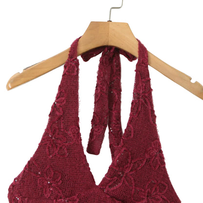 Elegant Heavy Embroidery Velvet Halter Evening Dress