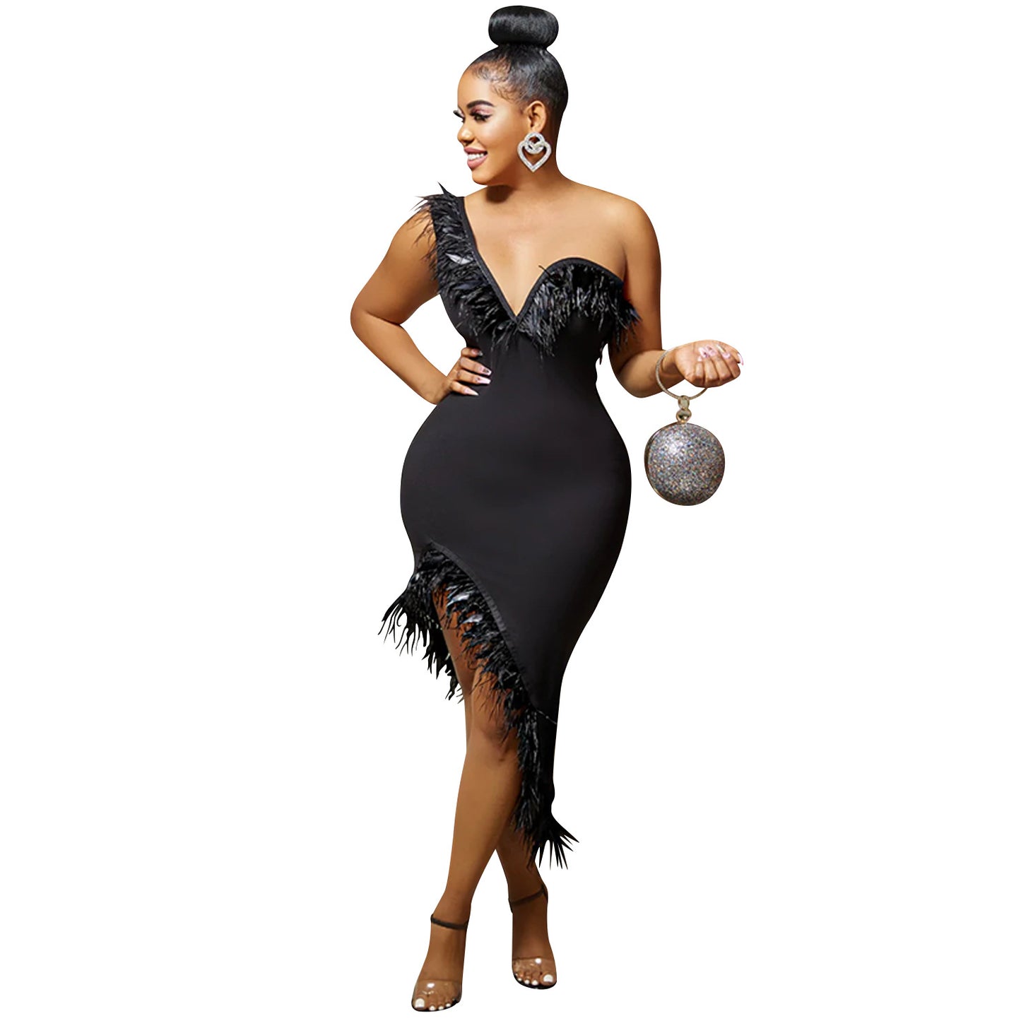 Elegant Sleeveless V-Neck Feather Dress