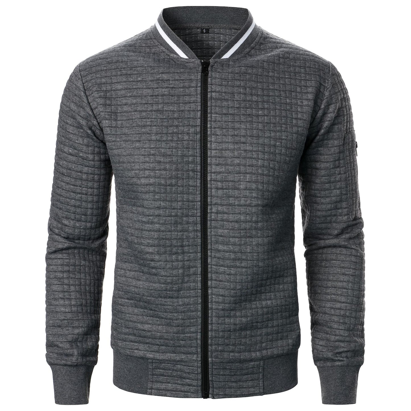 Men’s Stand-Up Collar Zipper Plaid Sweatshirt Jacket