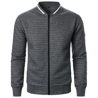 Men’s Stand-Up Collar Zipper Plaid Sweatshirt Jacket