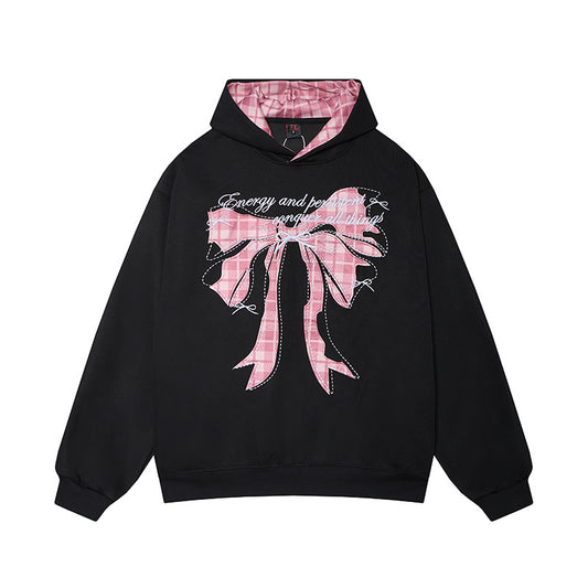 Women’s Letter & Bow Patch Hoodie Casual Sweatshirt