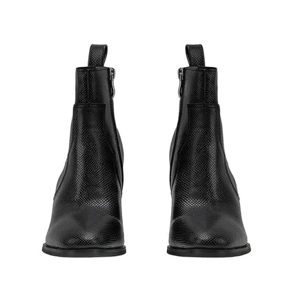 Fashion Pointed Toe Snakeskin Ankle Boots – Chunky Heel