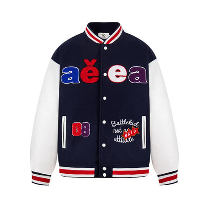 Casual College Style Letter Embroidered Varsity Jacket