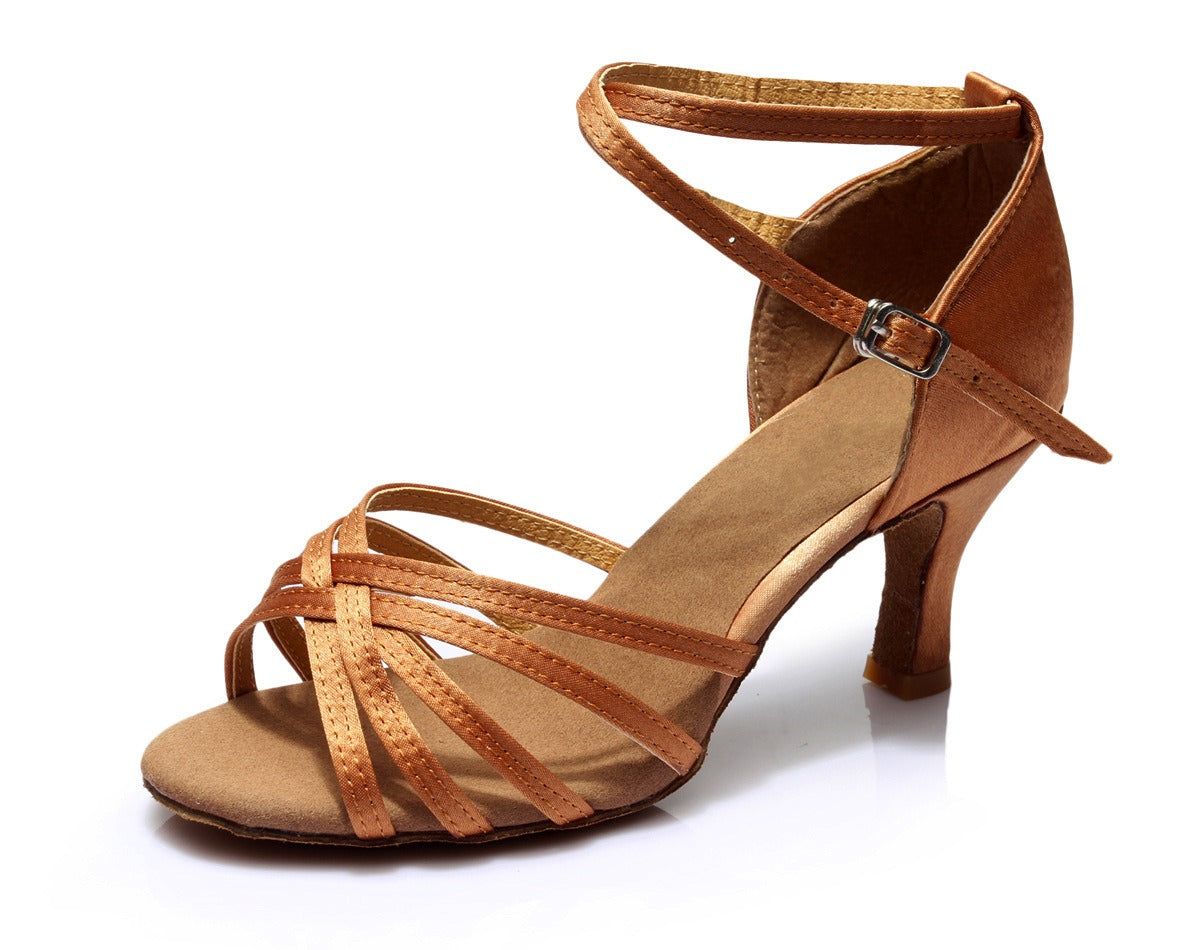 Latein-Tanzschuhe für erwachsene Damen mit mittlerem bis hohem Absatz Latein-Tanz-Hallentrainingsschuhe, Gymnastikschuhe aus Satin