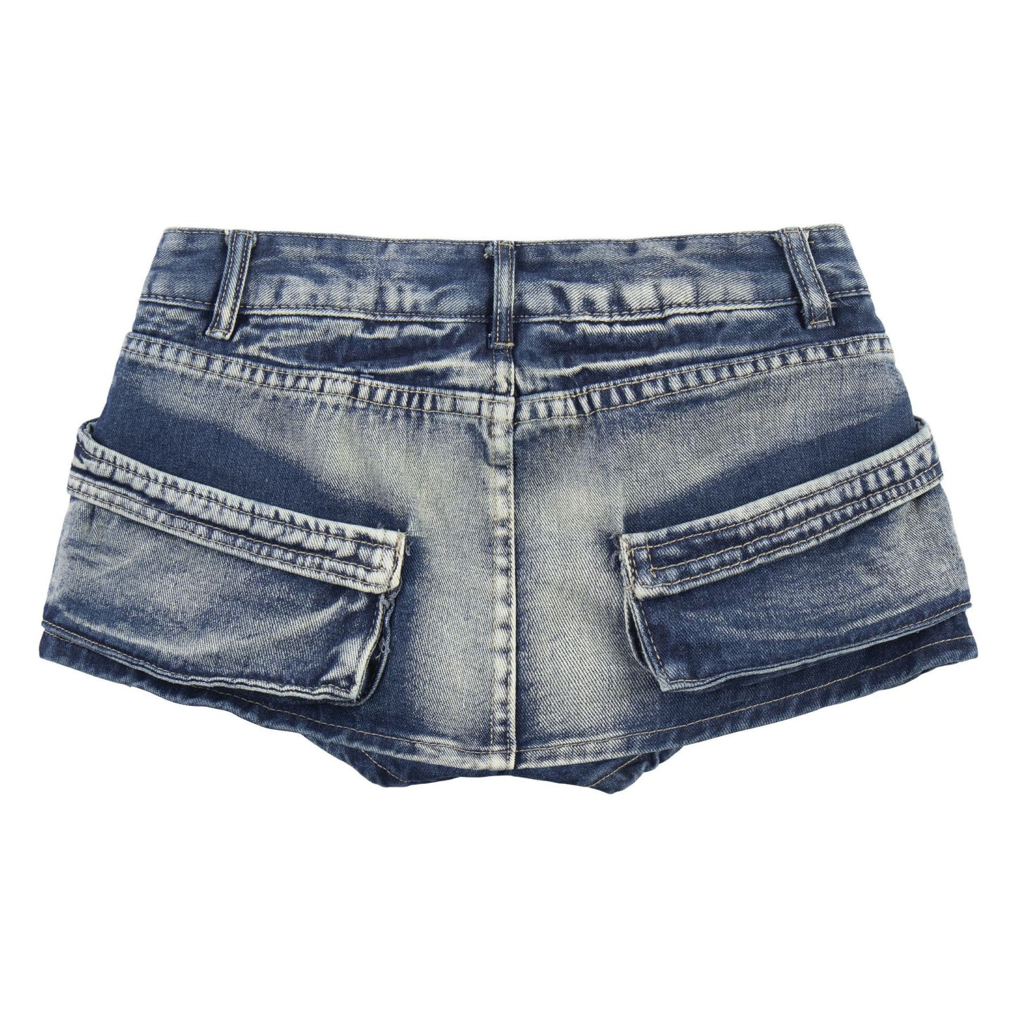 Multi pocket washed vintage denim mini skirt for women