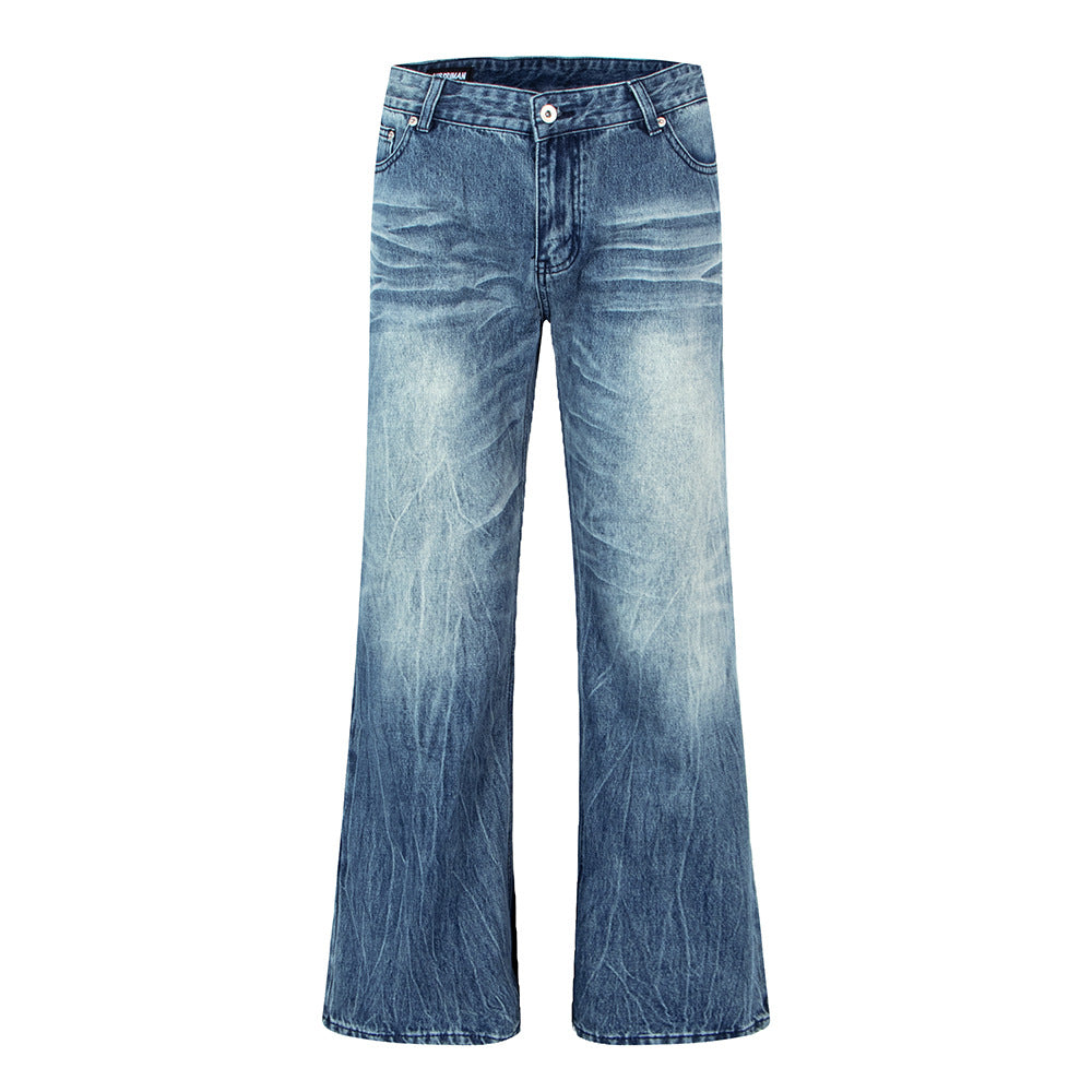Retro Crack Tree Pattern Heavy Washed Denim Pants