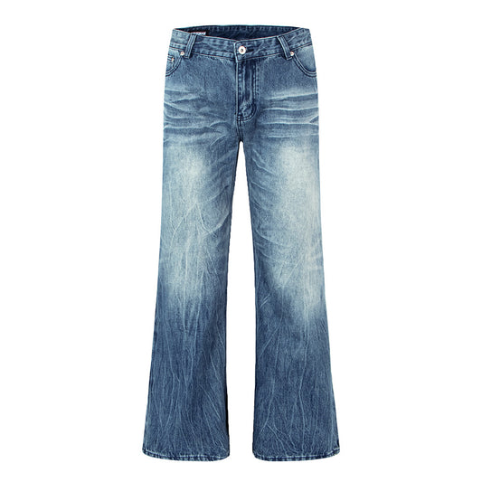 Retro Crack Tree Pattern Heavy Washed Denim Pants