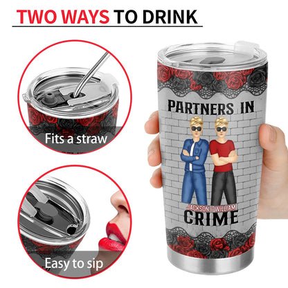 Partners in Crime Personalized Tumbler with Lid - Stainless Steel Travel Mug