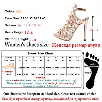 Fashion PU Buckle Sexy Ladies Sexy Bottines Femme Women Shoes NEW 2024 Summer hollow out High Heels Sandals Chelsea Boots Gold-5