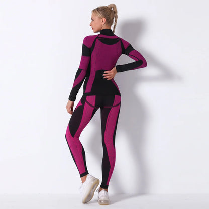 Breathable Yoga Workout Long Sleeve Shirt Leggings Set Gym Sports Fitness Striped Pants Suit For Women-4