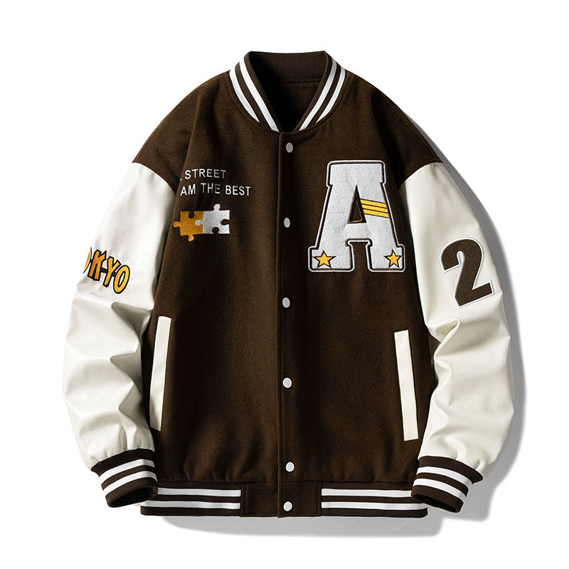 Unisex Varsity Letterman Jacket with Hooded Windproof Shell