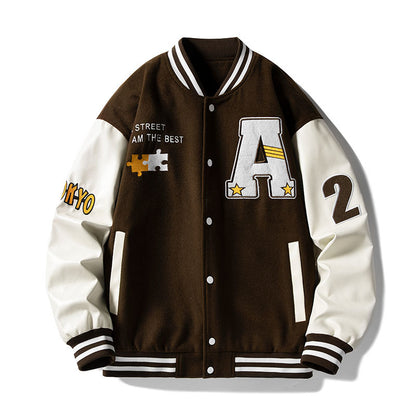 Unisex Varsity Letterman Jacket with Hooded Windproof Shell