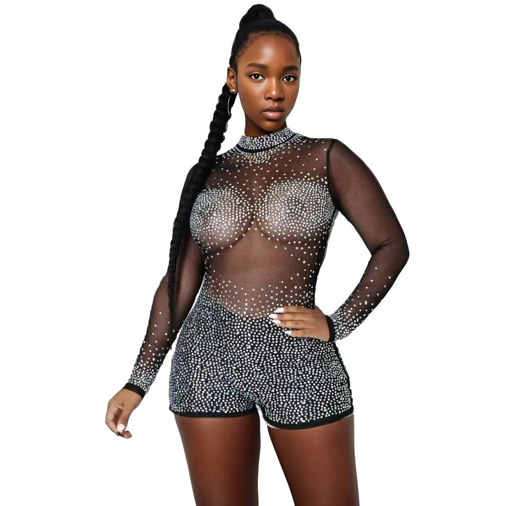 10501-MX56 Sexy Club Wear Hot Drilling See Through Jumpsuit Women Sehe Fashion-6