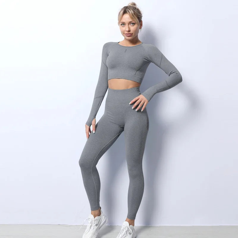 Workout 2 Piece Workout Crop Top Set Clothing Womens Fitness Apparel Sports Set Women Yoga Set Gym Wear-4