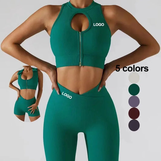 Women 4-piece Yoga Set High quality Sexy Sports Bra Tank Top High Waist Tummy Control Shorts  Leggings women workout sets-0