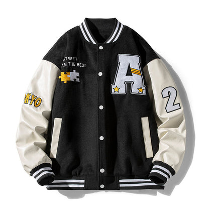 Unisex Varsity Letterman Jacket with Hooded Windproof Shell