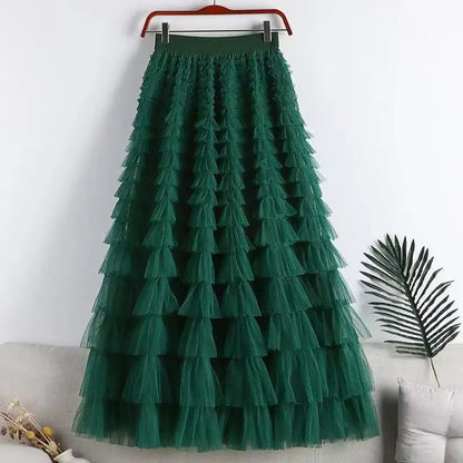 Advanced Mesh Half-Body Skirt Female Spring and Fall New High-Waisted Cake Womens Skirts-20