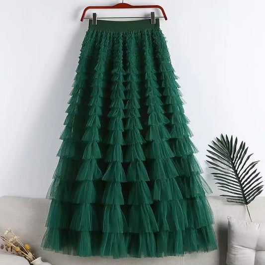 Advanced Mesh Half-Body Skirt Female Spring and Fall New High-Waisted Cake Womens Skirts-20