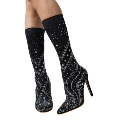 2024 New Stiletto Pointed-toe Elegant Rhinestone High-end Fashion Catwalk Nightclub Sexy Elastic Short Boots-1