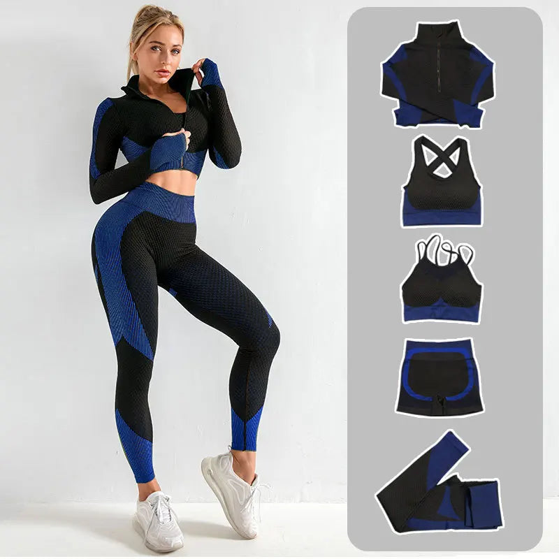 2/3/5 PCS Seamless Women Yoga Set Workout Sportswear Gym Clothing Fitness Long Sleeve Crop Top High Waist Leggings Sports Suits-1