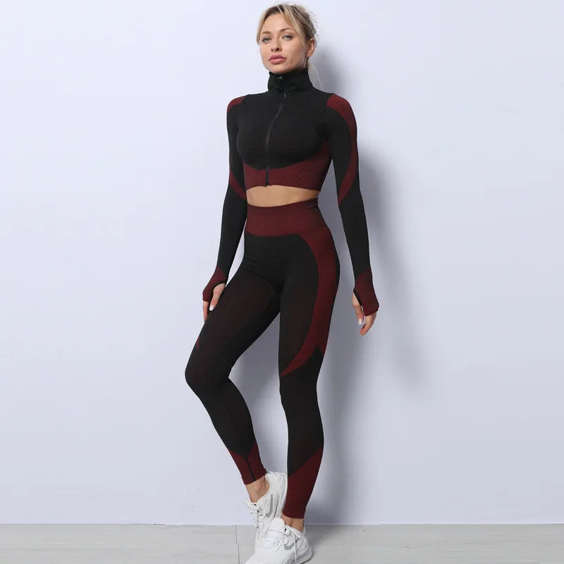 2021 Best Selling Seamless Yoga Sets Seamless Sports Bra Long Sleeve and Leggings-16