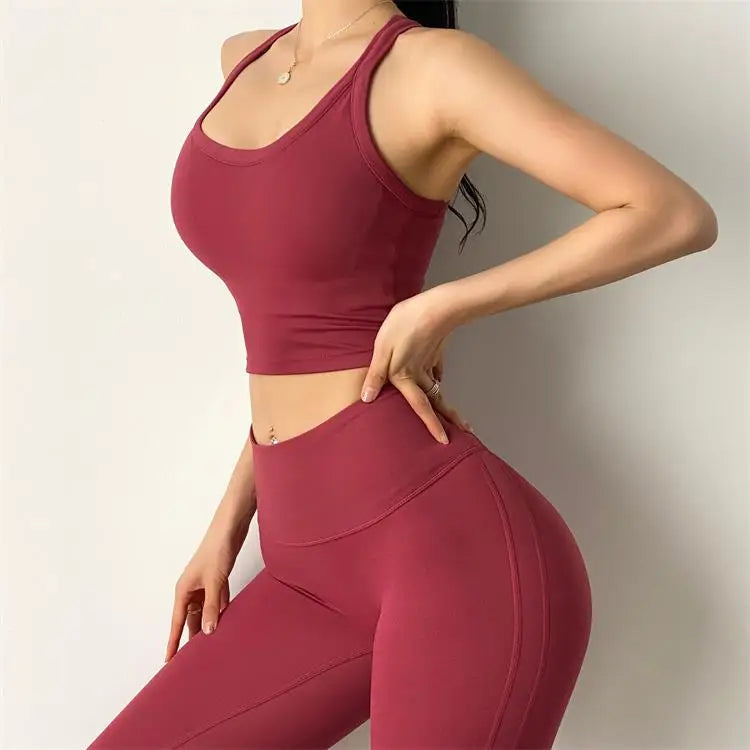 Women's Tummy Control Flexible Exercise Bodybuilding Tights and Bra Set-5