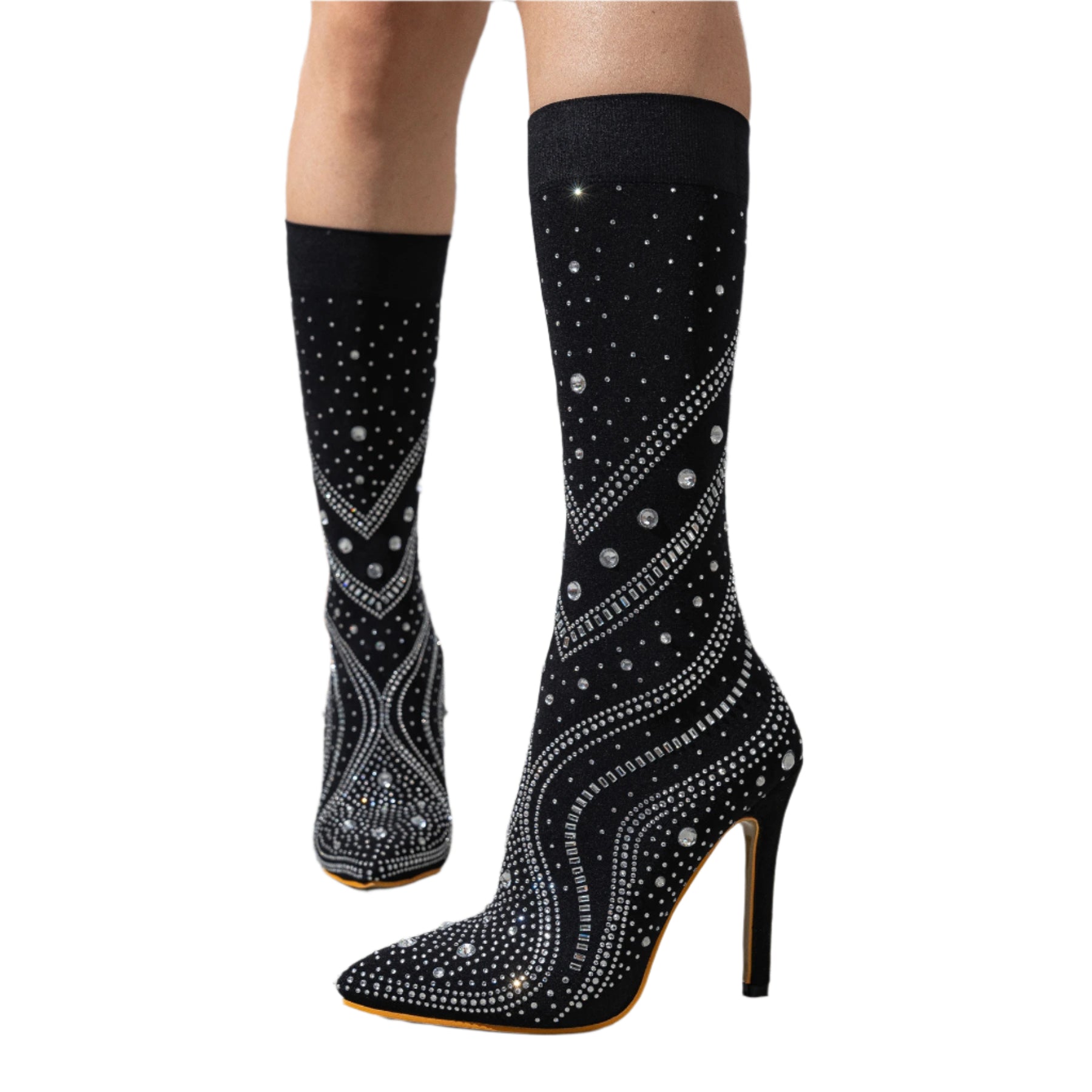 2024 New Stiletto Pointed-toe Elegant Rhinestone High-end Fashion Catwalk Nightclub Sexy Elastic Short Boots-0