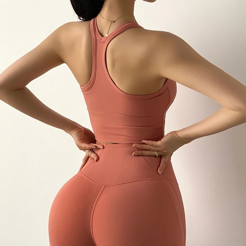 Women's Tummy Control Flexible Exercise Bodybuilding Tights and Bra Set-6