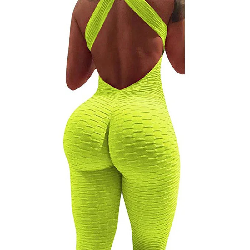 Sexy Women's Soft Tracksuit Yoga jumpsuit Pants High Waist Gym Play bubble bodysuit cross back fitness pants yoga leggings-5