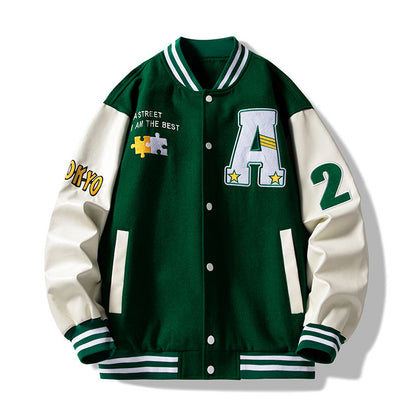 Unisex Varsity Letterman Jacket with Hooded Windproof Shell