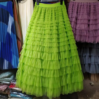 Advanced Mesh Half-Body Skirt Female Spring and Fall New High-Waisted Cake Womens Skirts-19