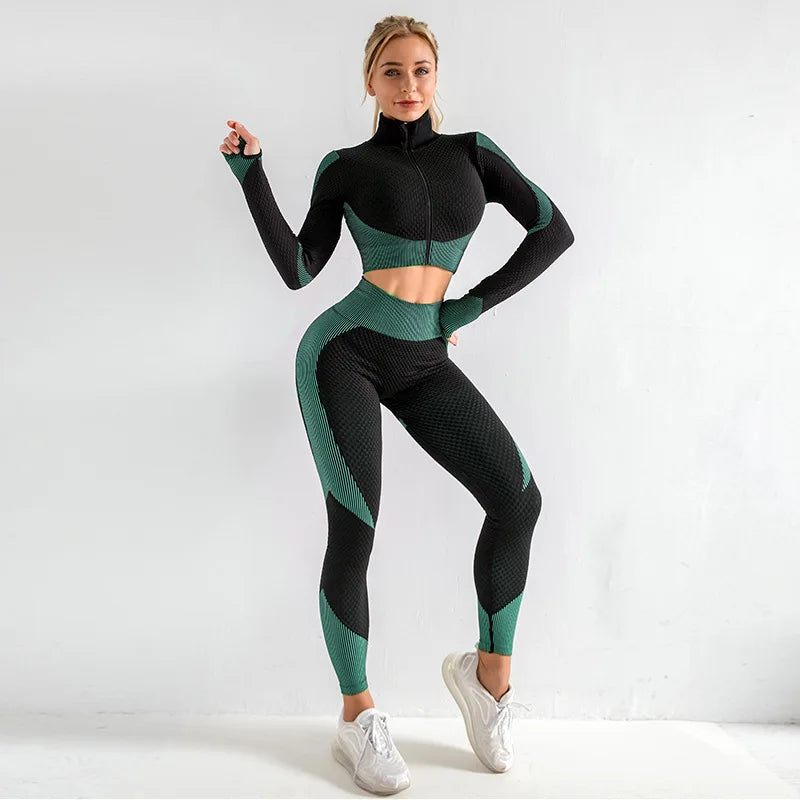 2021 Best Selling Seamless Yoga Sets Seamless Sports Bra Long Sleeve and Leggings-8