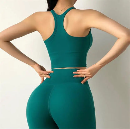 Women's Tummy Control Flexible Exercise Bodybuilding Tights and Bra Set-4