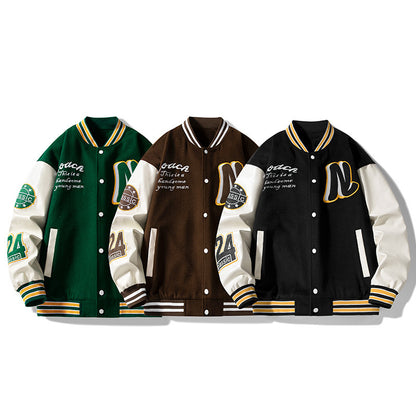 Unisex Varsity Letterman Jacket with Hooded Windproof Shell