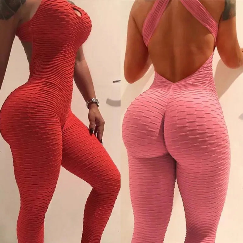 Sexy Women's Soft Tracksuit Yoga jumpsuit Pants High Waist Gym Play bubble bodysuit cross back fitness pants yoga leggings-1