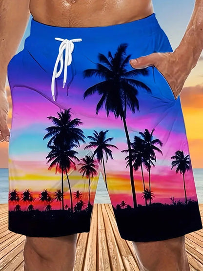 Men's Fashion Beach Coconut Tree Pattern Printed Shorts