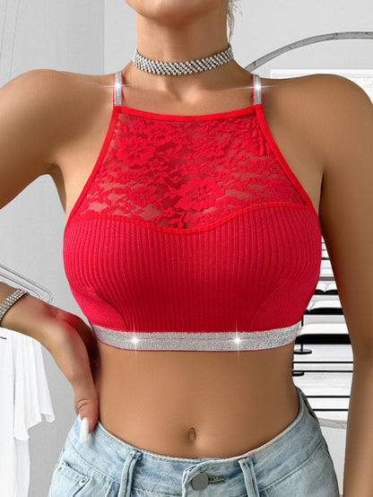 Stitching Halter Silver Ribbon Vest