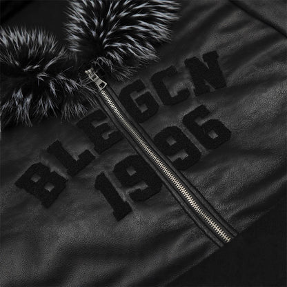 Men’s Streetwear Cotton Coat with Fur Collar & Embroidered Letters