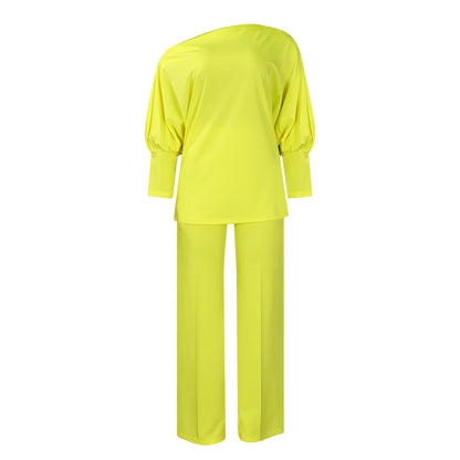 Diagonal Collar Top Wide Leg Pants Cross-border Suit