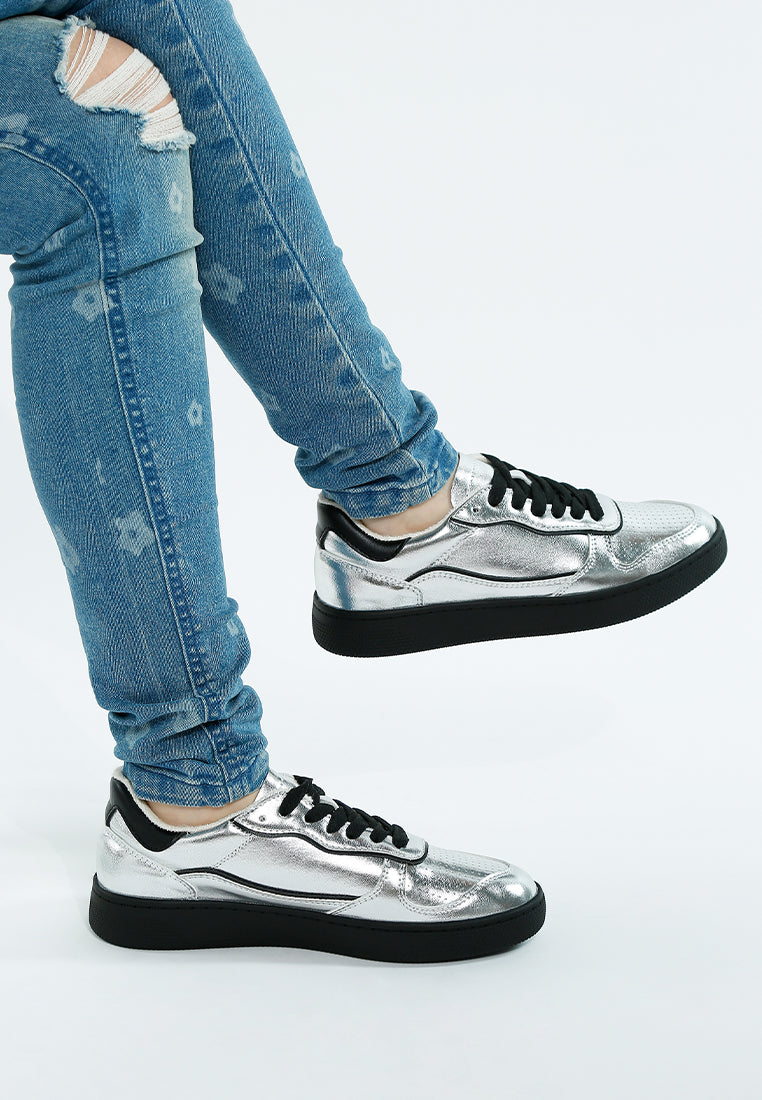 Kyniska Metallic Faux Leather Everyday Sneakers-2